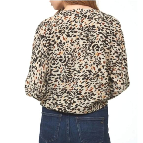 Beachlunchlounge Leopard V Neck Shirt Long Sleeve Button Down Tie Waist Chic M - Picture 7 of 11